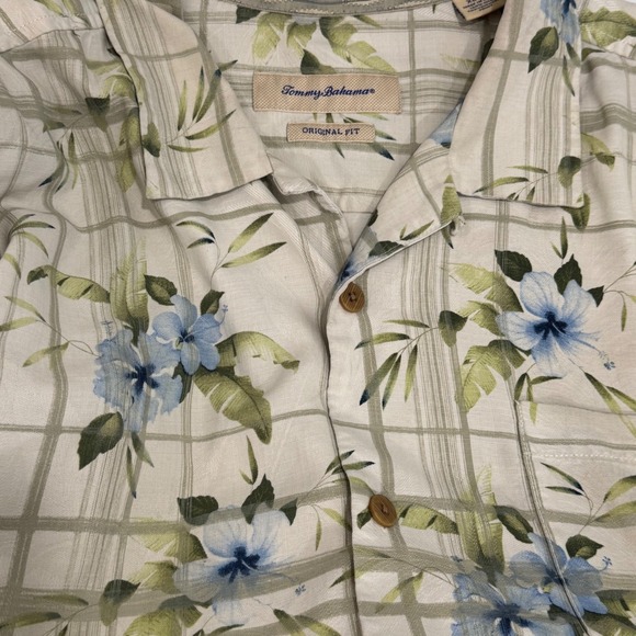 Tommy Bahama Other - Tommy Bahama‎ Silk Camp Shirt XL Blue Floral Plaid Short Sleeve Button Up Aloha